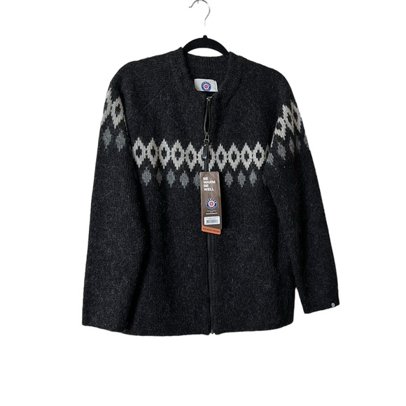 Icewear Other - NWT ICEWARE Icelandic Wool Fair Isle Gray & White Full Zip Cardigan Sweater